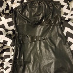 Wet look sequin strapless bodycon dress